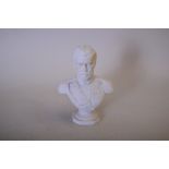 A 19th century biscuit porcelain bust of Tsar Nicholas II, on turned socle,