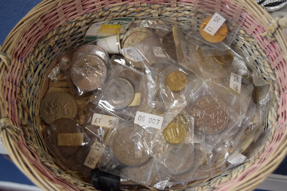 A mixed lot of numismatics, banknotes, including two £1 notes, many modern British crowns and coins, - Image 2 of 2