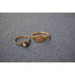 An 18ct gold and diamond ring, 1.9g, with a 9ct gold ring, 2.