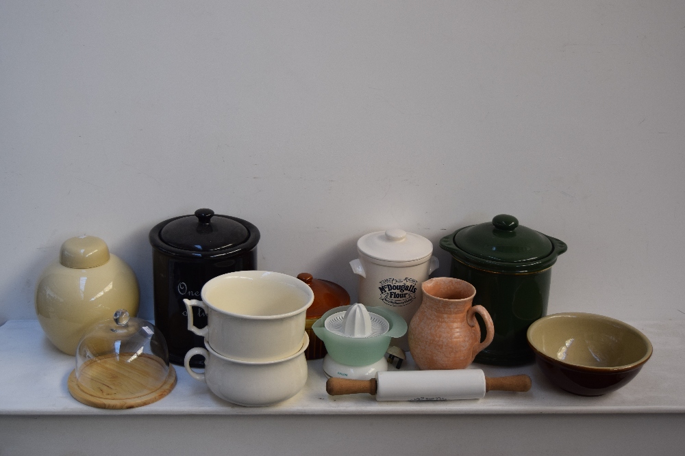 A quantity of kitchen and stoneware including McDougalls Flour, Denby,