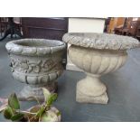 Two composite stone urns/planters in classical taste (2)