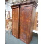 A pair of burr walnut Victorian single wardrobe sections