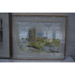 Richard Cross, Zennor Church, watercolour on paper, signed, framed,