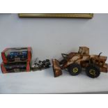 Vintage Tonka front loader; Shudehill figurine of a 1959 motorcycle;