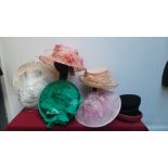 Mixed box of eight occasion hats - Summer and Winter, including 'Nigel Rayment Couture' labels.