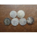 A selection of six imitation silver coins, including Ecus, Thalers,