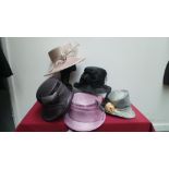 Mixed box of five occasion hats mainly labelled 'Whiteley' and in various colours.
