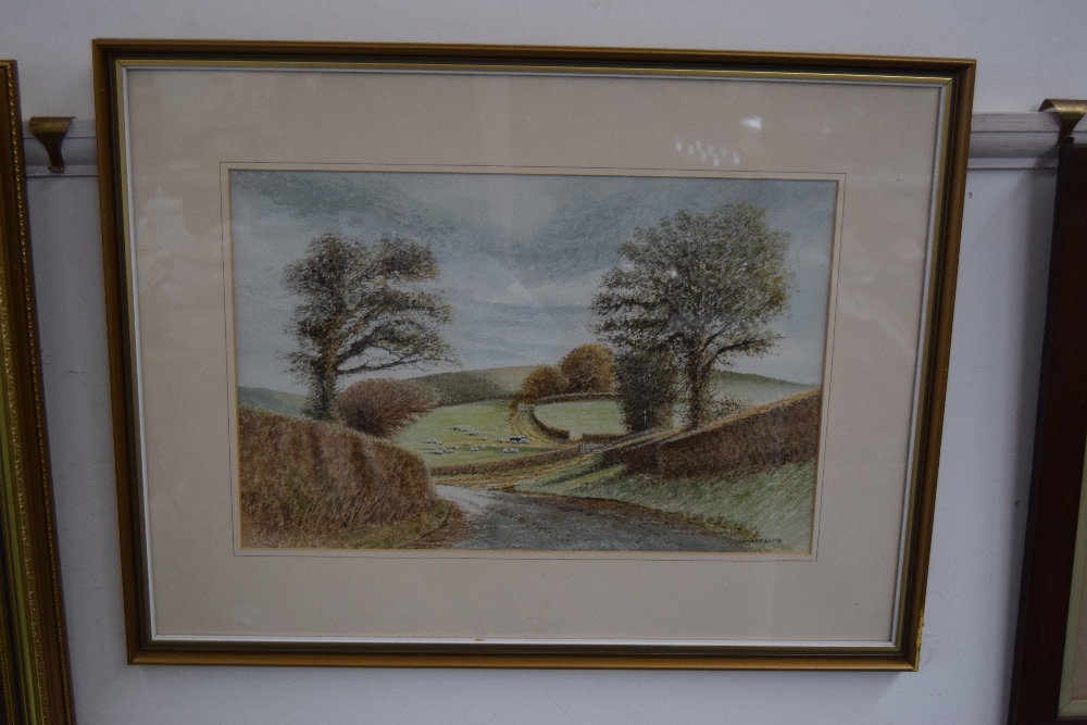 Richard Lamb, Pastoral scene with sheep grazing, watercolour on paper, framed and signed,