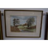 Richard Lamb, Pastoral scene with sheep grazing, watercolour on paper, framed and signed,