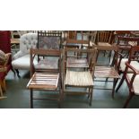 Four folding slatted chairs together with one with a patterned seat (5)