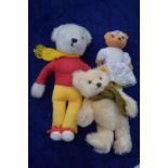 A Steiff teddy bear with a Rupert bear teddy bear and one other