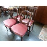 A pair of balloon back salon chairs with pink upholstered seats and a further pair of bar back
