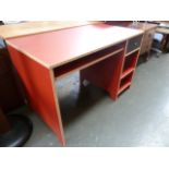A modern red painted desk with pull out keyboard shelf and drawer 110 x 60 x 70cm