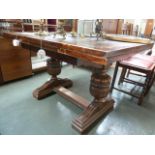 A Shepherd & Hedger Jacobean style oak drawer leaf dining table, early 20th century,