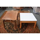 A mid century white formica coffee table on beech frame 36cm H together with another 44cm H