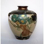 A Satsuma ovoid vase, Meiji period decorated with gourds and tendrils, gilt enriched,