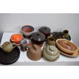 A quantity of stoneware including Denby, Grindon, Portugese pottery, Royal Barum Ware, T.