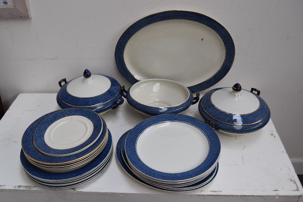 Wood and Sons part dinner service of blue banded design,