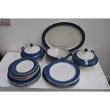 Wood and Sons part dinner service of blue banded design,