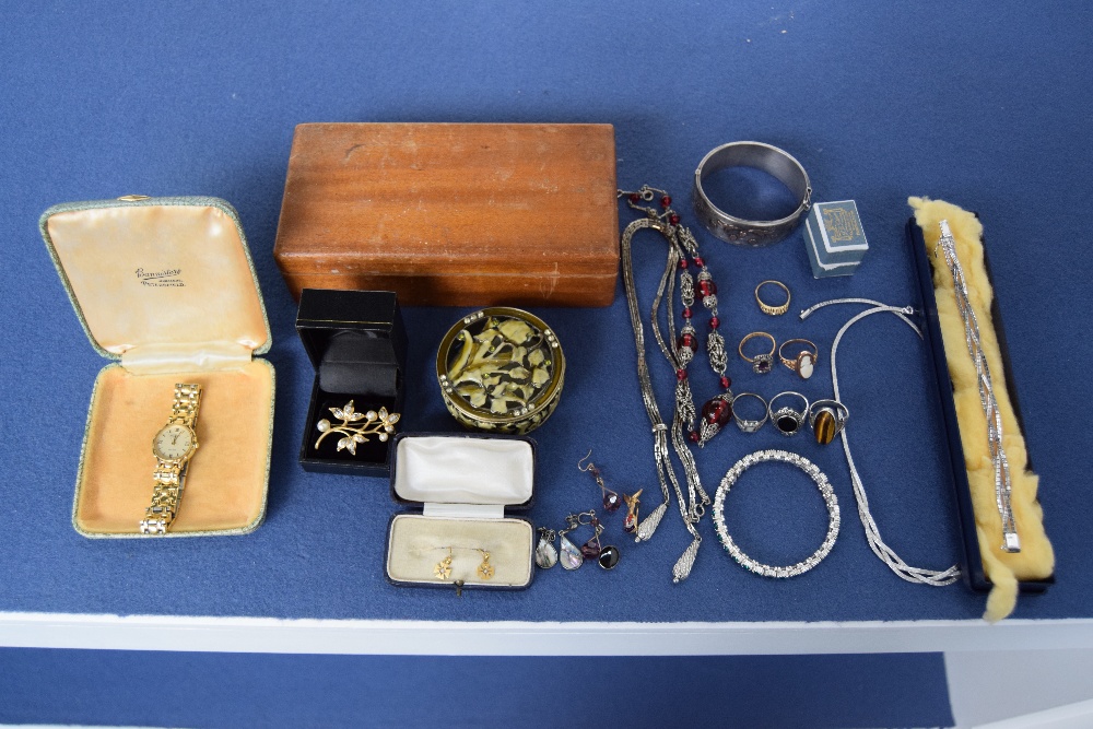 A quantity of costume jewellery and other items including a Rotary ladies wristwatch and various