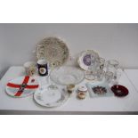 A quantity of commemorative glassware and ceramics including Coalport, Spode, Dema Glass,