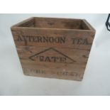 A vintage cube sugar chest bearing various text including Afternoon Tea, Tate and Lyle ltd.