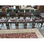 A set of five Jacobean style oak dining chairs, early 20th century,