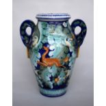 A large majolica baluster vase decorated with stylized birds and beasts in the Mannerist taste,
