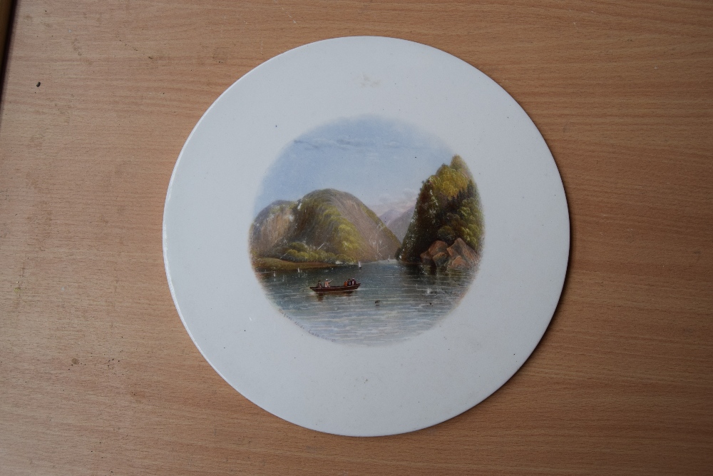 American Interest, Mid 19th century hand painted plaque depicting Lake George,