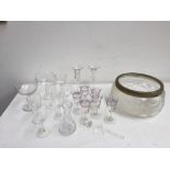 A quantity of glassware including an Edinburgh crystal bowl with silver rim and various other wine