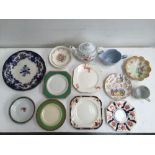 A large quantity of ceramic plates, saucers, one tea cup, one teapot with lid, one milk jug,