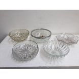 Five cut glass large serving dishes