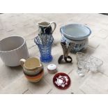 A quantity of glass and ceramics including vases,