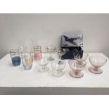 A selection of glasses including boxed Royal Air force glasses, Baby cham champagne glasses,