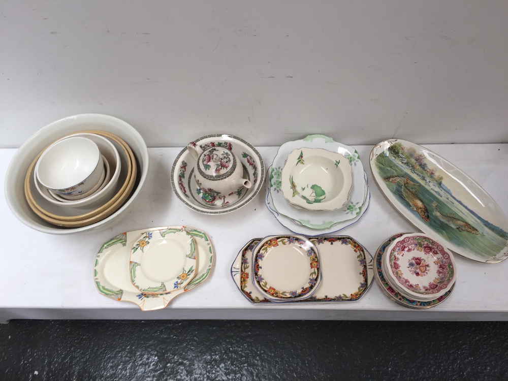 A mixed lot of china and glass including Mason cash and Co. Ltd mixing bowls, Scotch Ivory B.