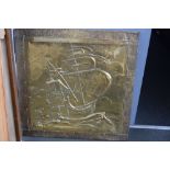 A brass relief of a tall ship 70 x70 cm