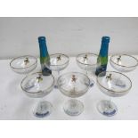 A set of seven Babycham glasses from 1970's with 2 small 10cl bottle of Babycham