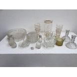 A selection of glassware including a jug 20 cm height and six glasses with white painted flower and