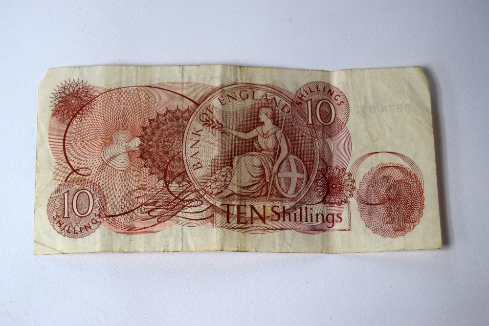 Bank of England Ten Shilling Note (B87N 932643); a One Pound Note; - Image 3 of 3