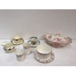An A.E Hughes and Co. floral part tea set together with various teawares including James Kent Ltd.