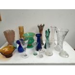 A quantity of cut and coloured glass including vases, bowls, glasses,