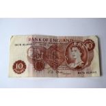 Bank of England Ten Shilling Note (B87N 932643); a One Pound Note;