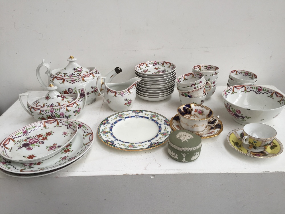 A quantity of decorative teawares including a floral part tea set on cream ground, Royal Worcester,