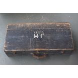 A vintage painted pine carpenters case with internal draw and a quantity of tools to include planes,