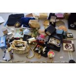 A mixed lot of costume jewellery and other items including watches, necklaces, earrings, brooches,