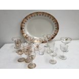A mixed lot of ceramics and glass including various glasses and a ceramic platter
