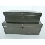 Two metal deed boxes