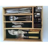 A quantity of silver, silver plated and stainless steel flatware including fish knifes, knifes,
