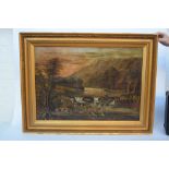 English School, early 19th century, Game fishing in the highlands, oil on canvas, framed,