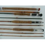 Perrins of Hereford 9ft "Wyelander" two piece glassfibre spinning rod with cork handle and cloth